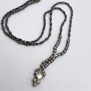 Vintage Antiqued Silvertone Rhinestone Necklace
